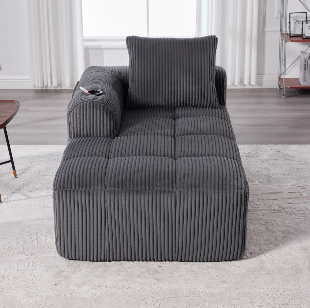 Divano compatto 158x93x61 cm in velluto a coste grigio scuro con tasche laterali
