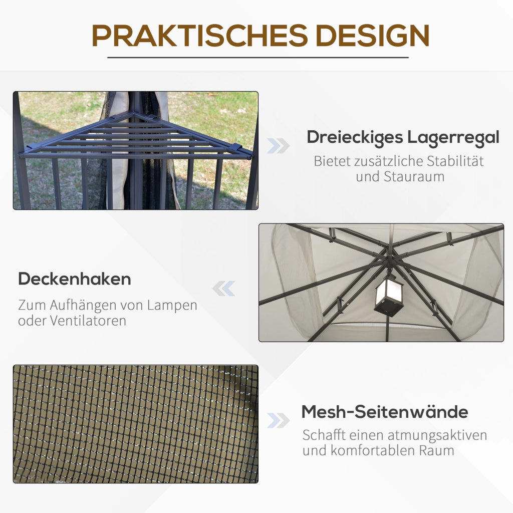 Gazebo da giardino con doppio tetto e 4 pareti in rete removibili struttura in metallo beige 2.99 × 2.99 × 2.74 m