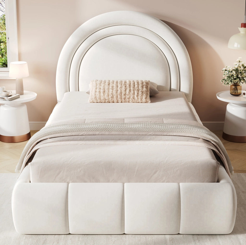 LETTO Contenitore per bambini 90x200 cm in velluto beige con rete a doghe