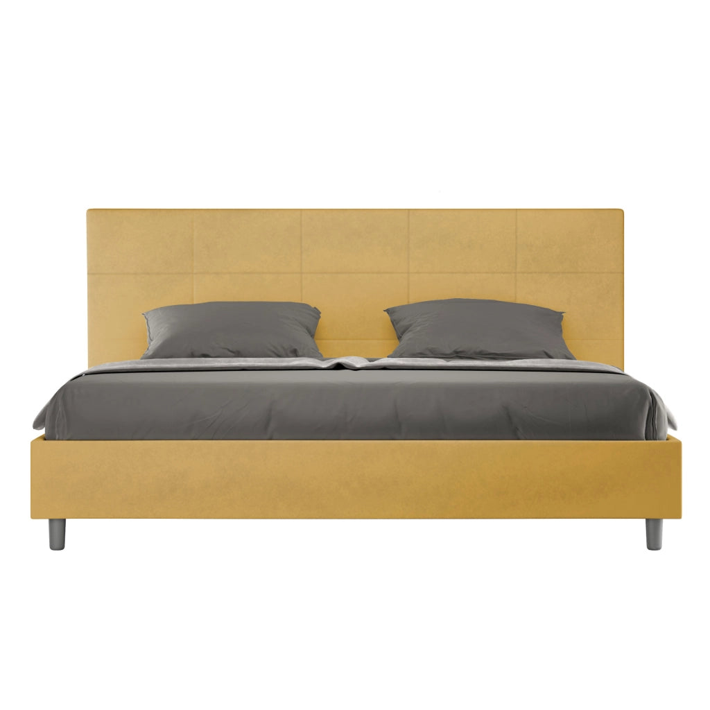 BS COM Letto matrimoniale king size con rete imbottito 200x200 microfibra ocra