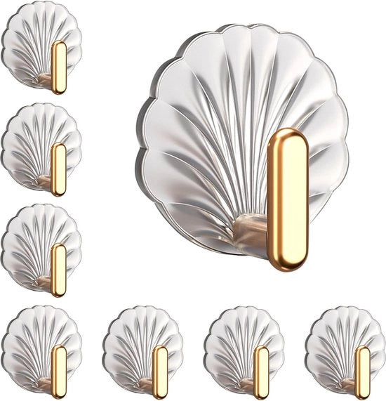 Set di 8 grucce per asciugamani, grucce adesive di alta qualità, grucce per abbigliamento, senza perforazione, grucce autoadesive, grucce per parete, grucce per porta bagno, grucce multifunzionali per cucina, bagno, toilette, trasparenti (con conchiglia)