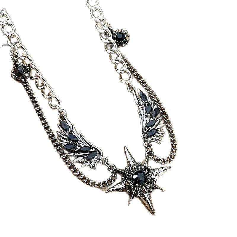 Collana Y2K Black Wings Starlight, stile punk, subcultura, collana da ragazza sexy, gotica dark, catena per clavicola