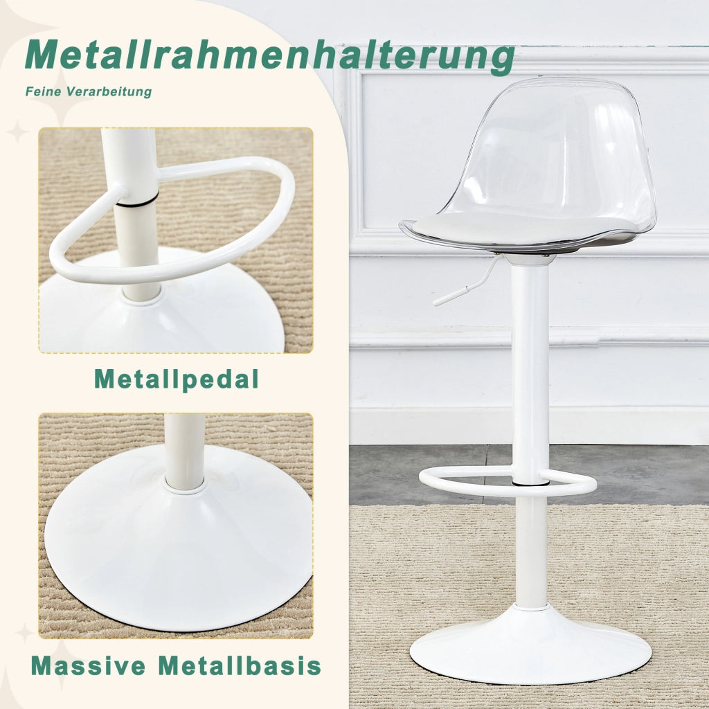 SGABELLO DA BAR Regolabile 82-104 cm Trasparente e Bianco Set da 2 pezzi