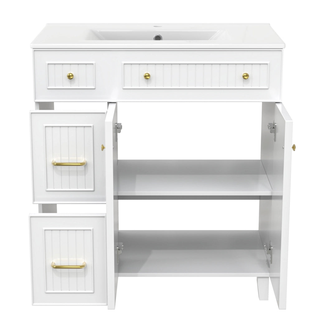 Mobile bagno freestanding con lavabo in ceramica, bianco