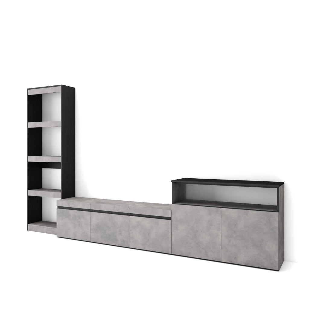 Mobile TV, Soggiorno, 310x35x186cm, Per TV fino a 65", Set di mobili, grigio cemento RF3166
