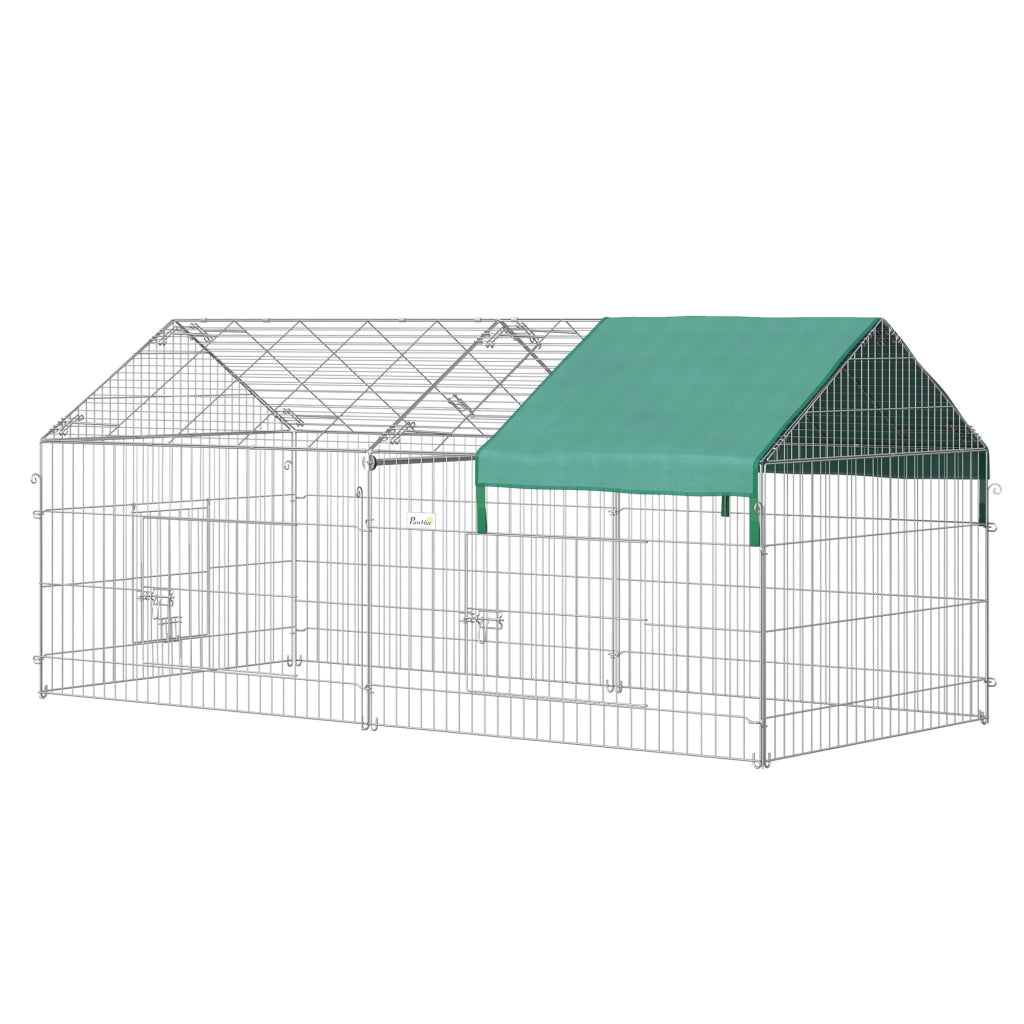 EasyComfort Recinto per Animali con Telo di Copertura in Acciaio con Porte, 220x103x103cm