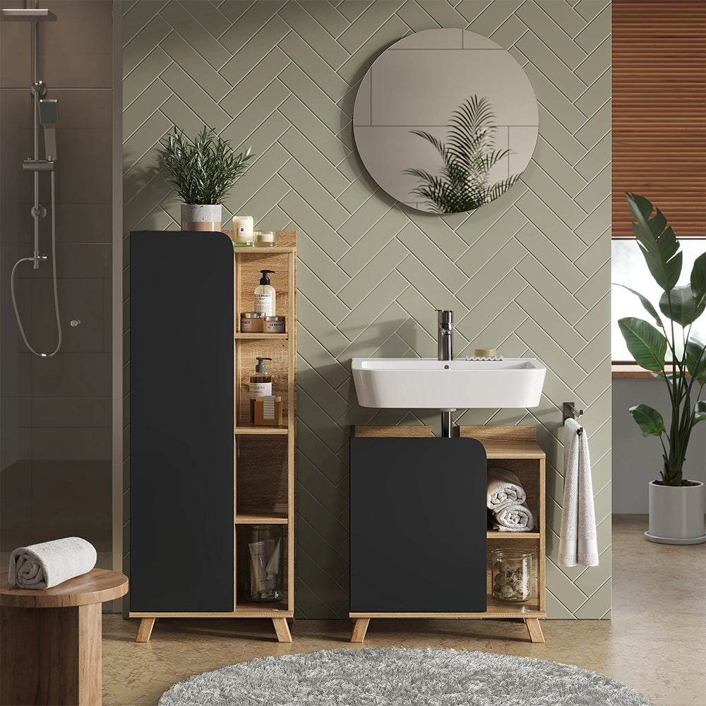 Vicco Mobiletto midi Antracite 50 x 128 cm con porta e vani aperti