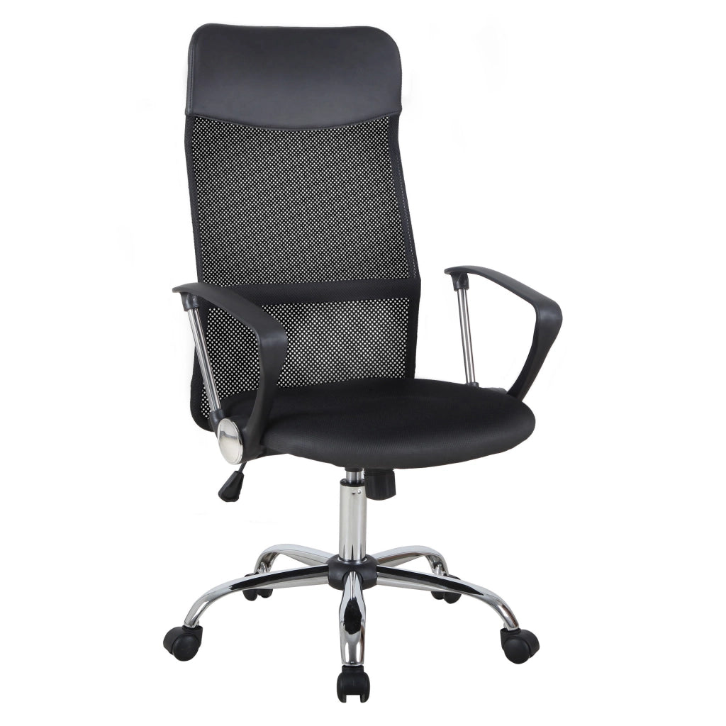 Sedia Ergonomica da Ufficio Girevole e Dondolo con Ruote, Altezza Regolabile e Schienale a Rete, 63x65x109-119 cm, Nero