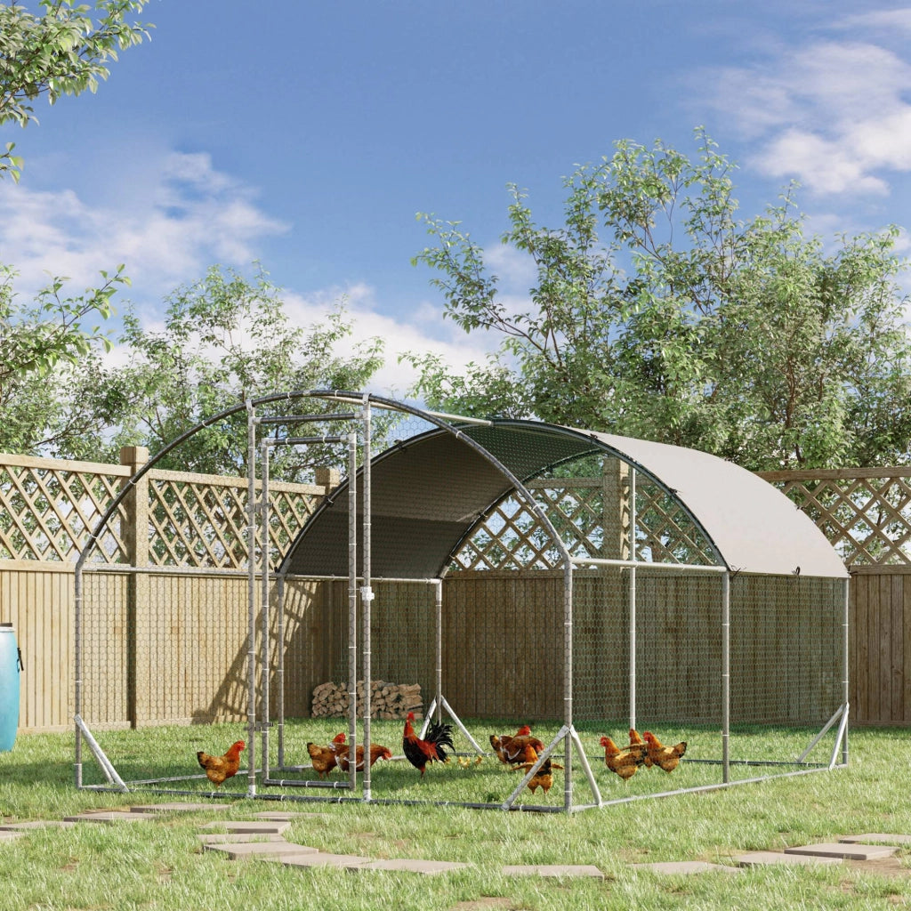 Recinto per Animali da Giardino ¨C Xylo ¨C Metallo Galvanizzato con Tetto Anti UV 280x380x197 cm Argento
