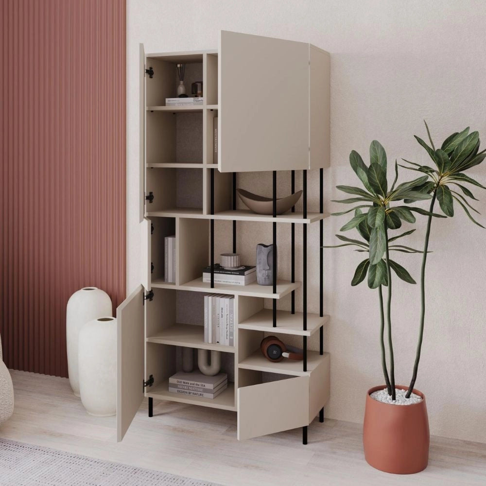 Libreria Key con 5 ante e ripiani colore cashmere 84x34x175H – Ordine e Stile
