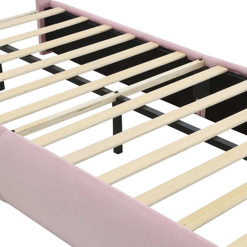 Letto imbottito singolo rosa con orecchie di coniglio e luci LED