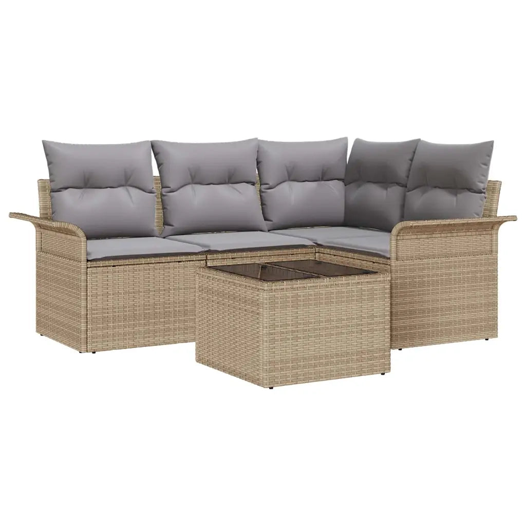 Set Divano da Giardino con archiviazione 5 pcs Beige polyrattan