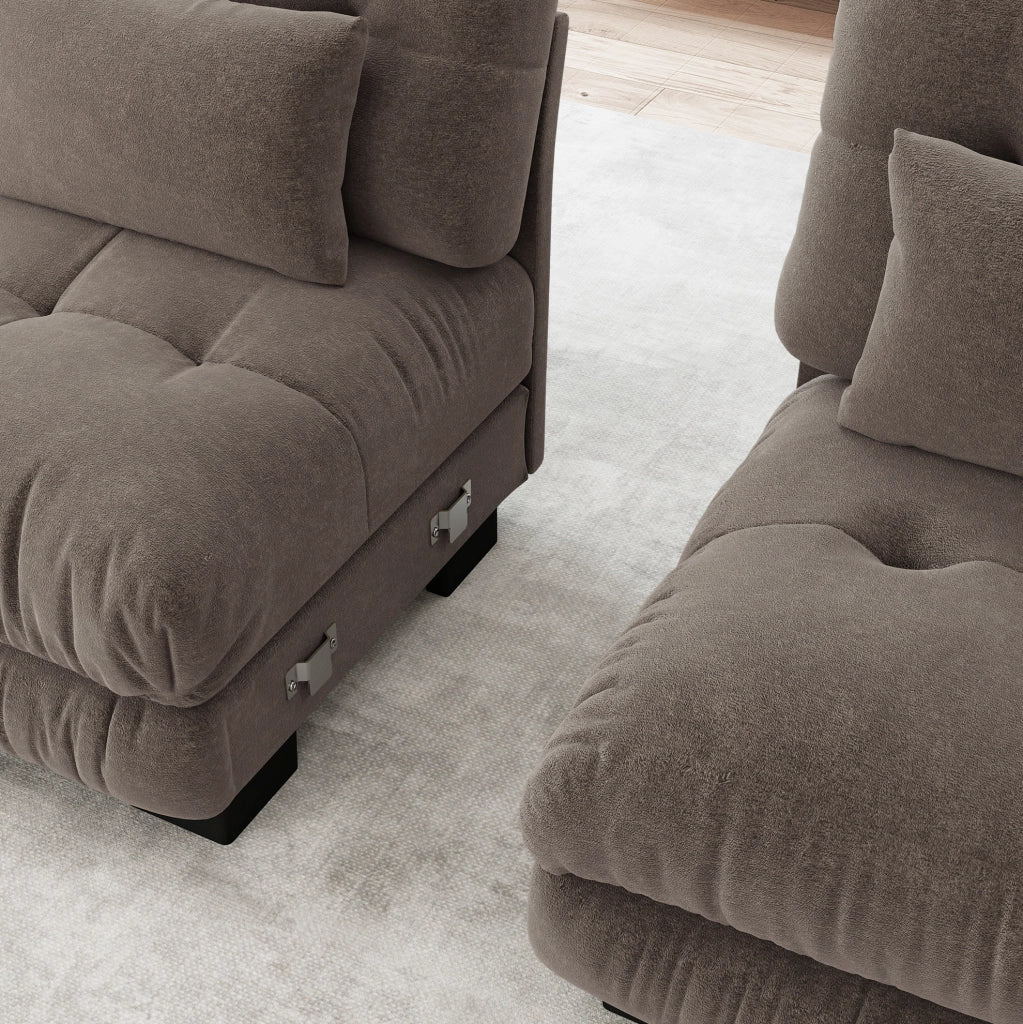 Divano modulare in chenille marrone 220x77x81 cm