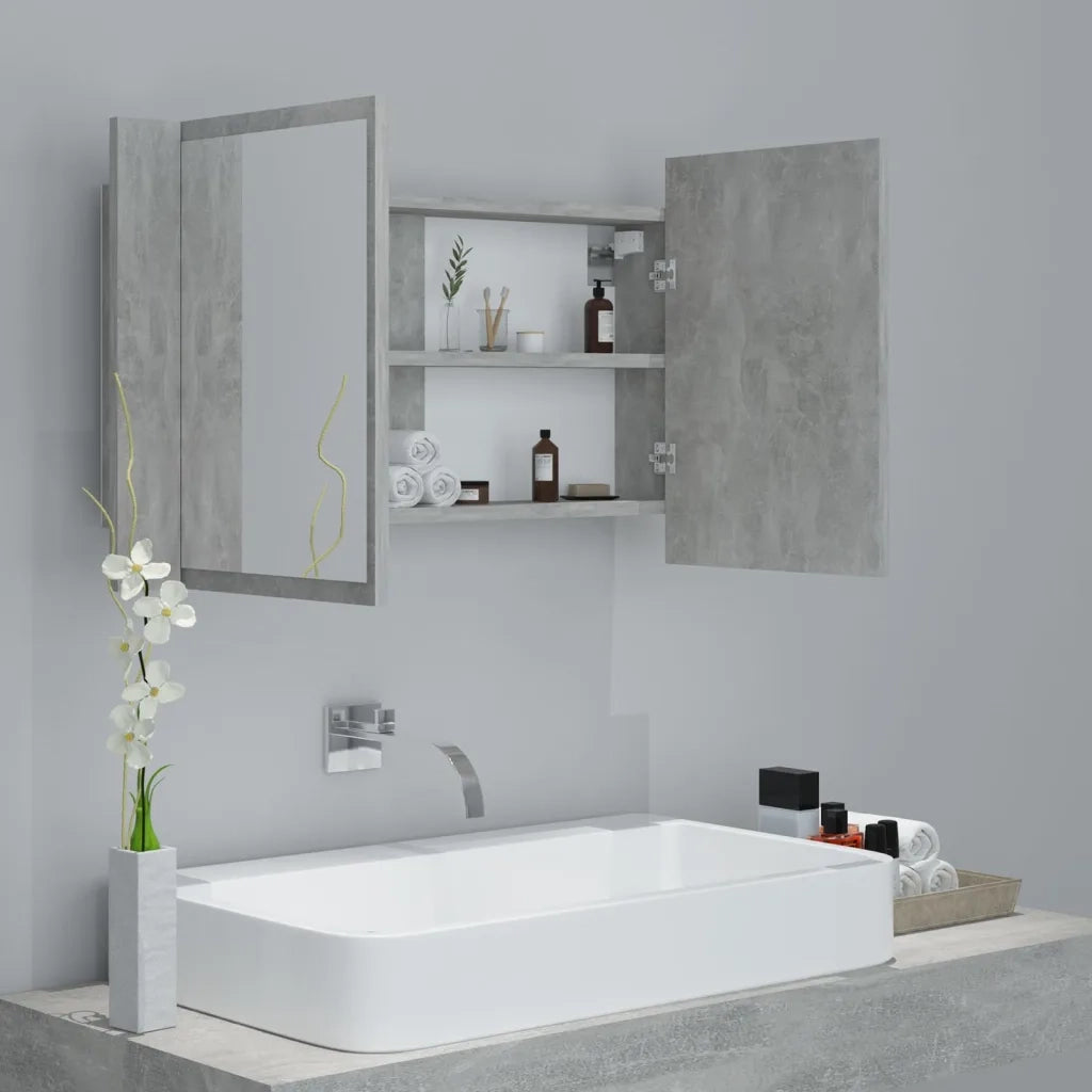 Armadietto a Specchio con Luci LED-Mobiletto a specchio Grigio Cemento in Acrilico 533979