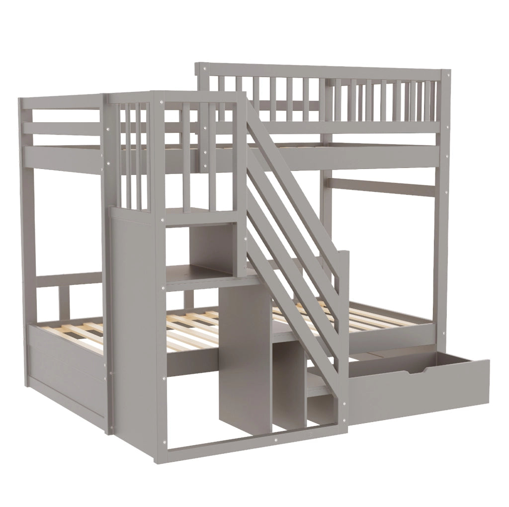 Letto a castello 90x200 cm in pino, compensato e MDF grigio con scale contenitore