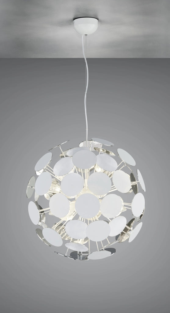 Lampada Sospensione Sfere Piatte Tonde Bianco Argento Discalgo GD Trio