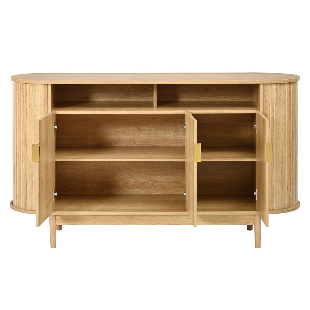 Madia a 3 ante con frontale a linee verticali in MDF e pannello truciolare con piedi in legno 140 × 40 × 78 cm