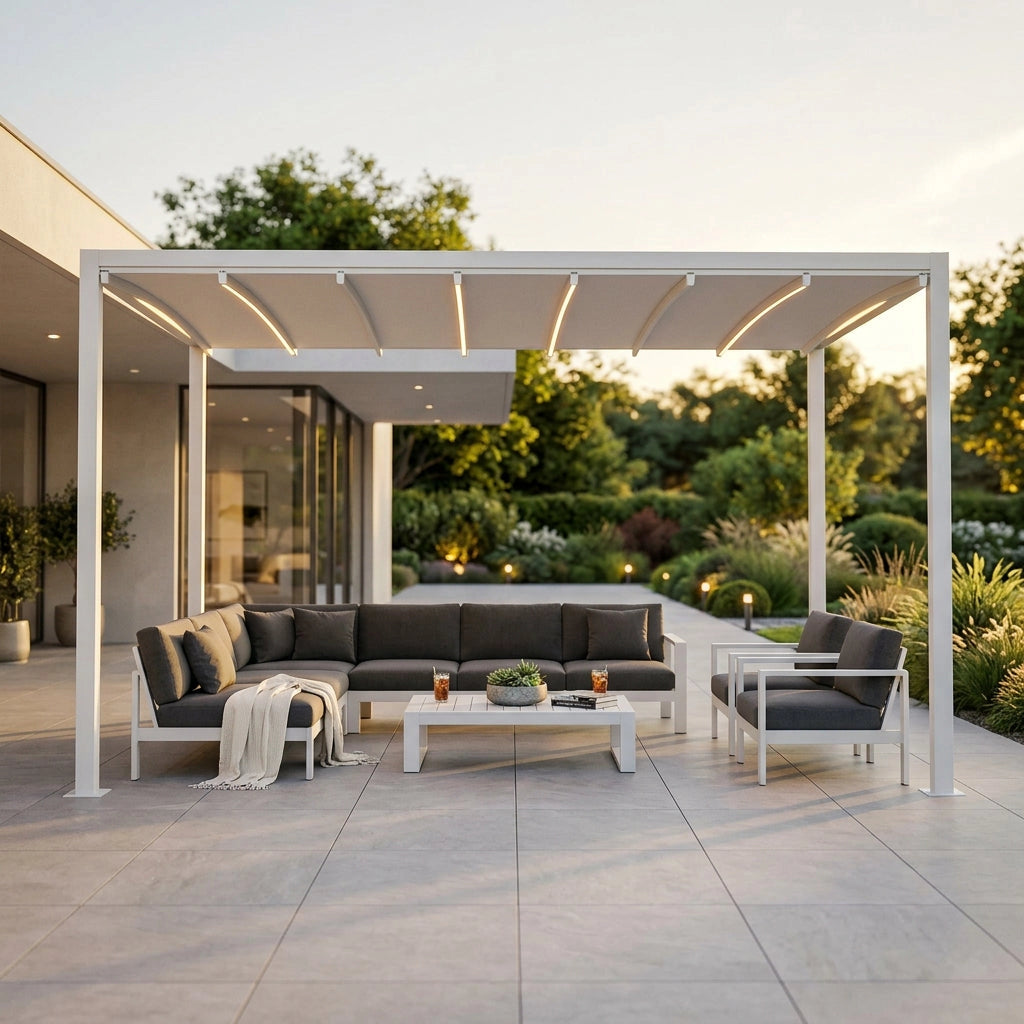 Pergola Bioclimatica in alluminio con tetto retrattile e LED - HERA