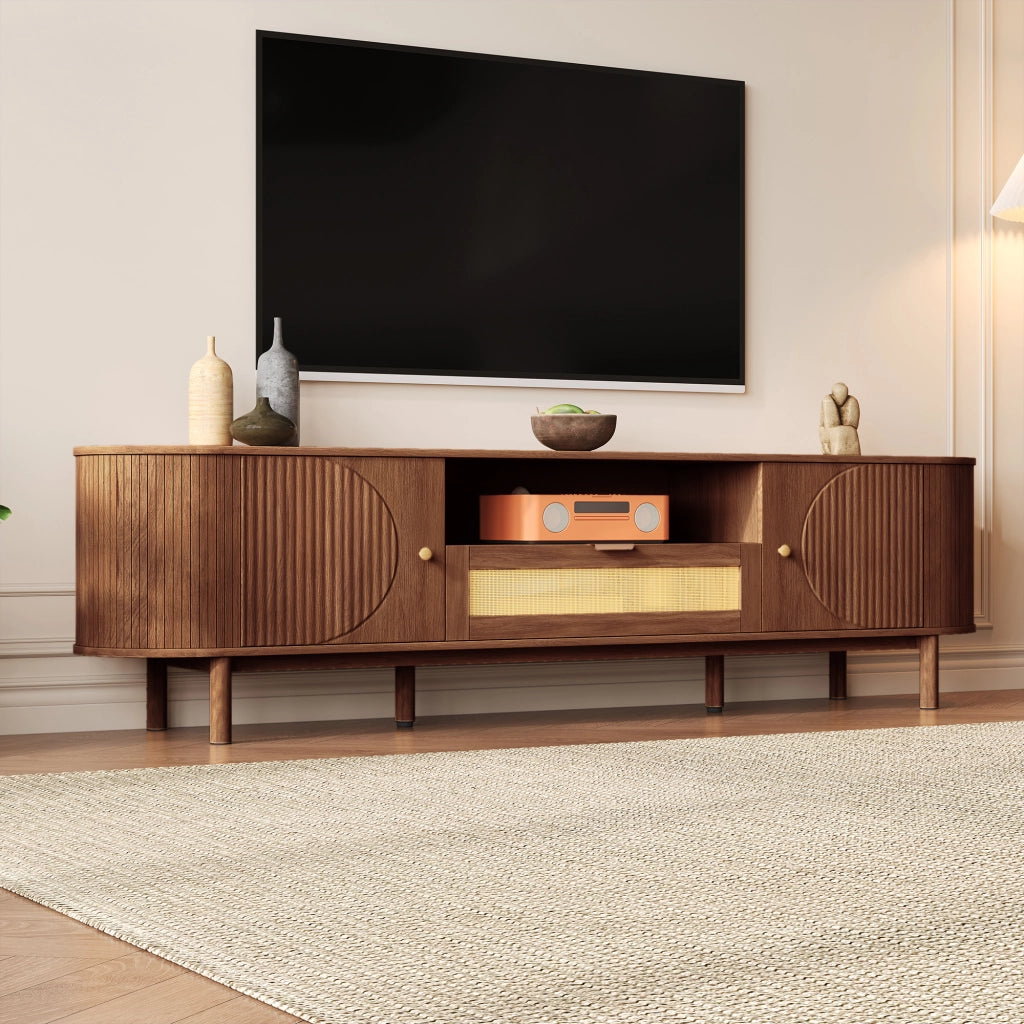 Mobile Porta TV Noce 175 cm con Design Curvo e Vani Aperti