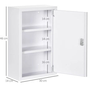 Armadio medicinale in acciaio bianco 30x14x46 cm con 3 ripiani, con chiusura a chiave e sicurezza bambini