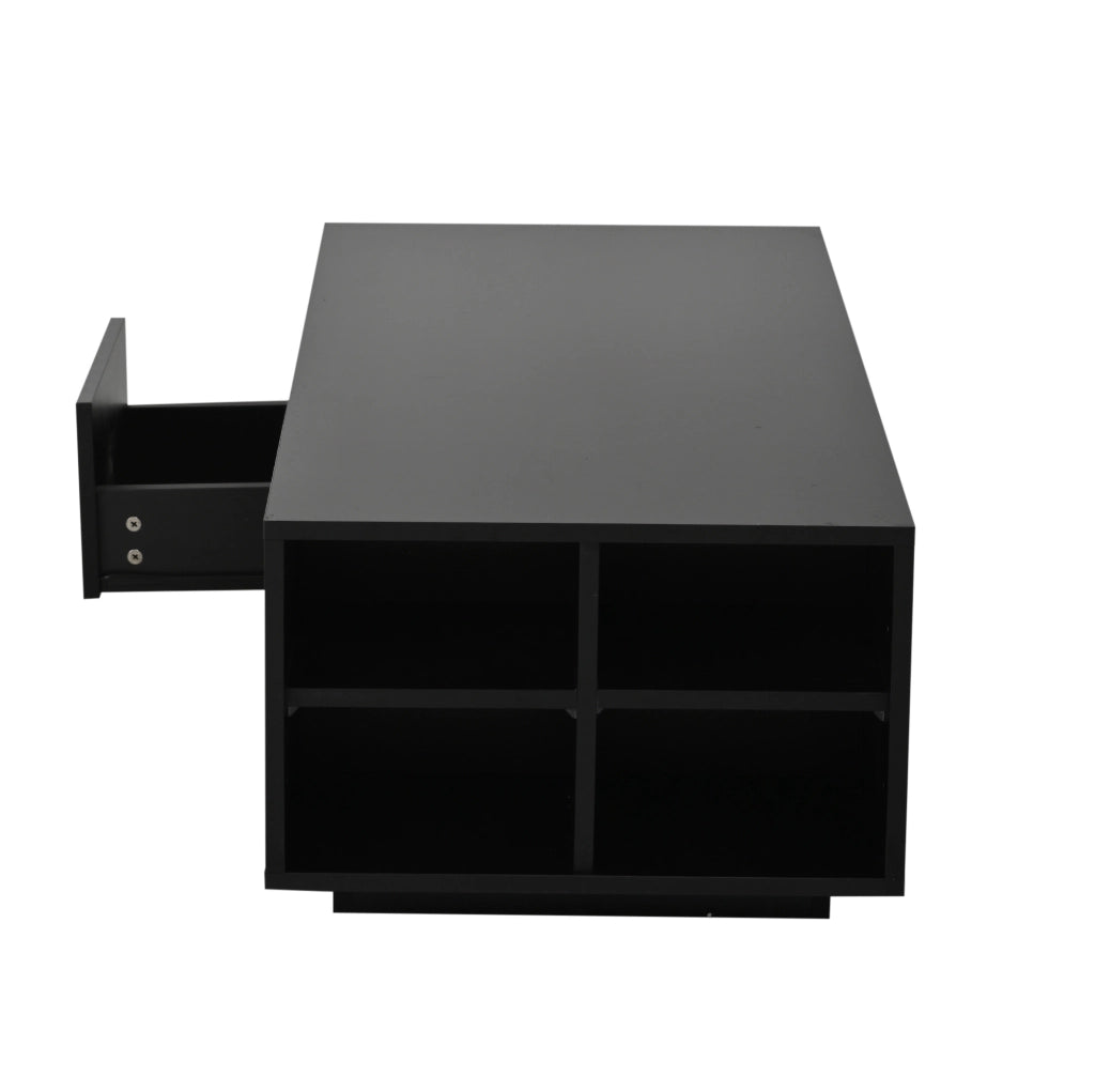 Tavolino da caffè 100x50 cm nero lucido con LED; cassetto e vani laterali HOMVRA