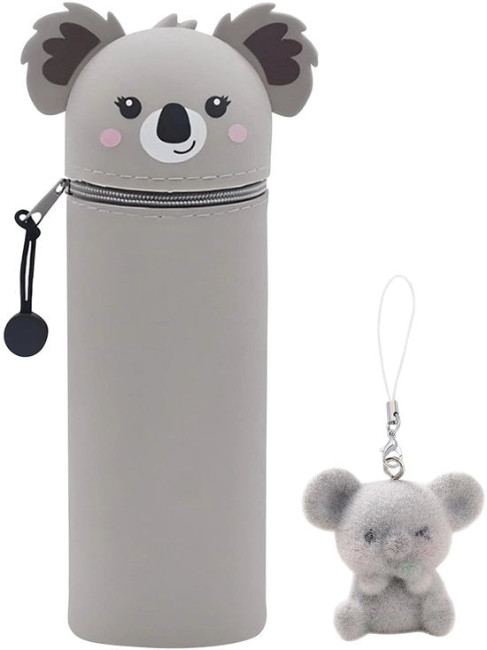 Etui 2-in-1 con chiusura a raccordo - capacità per 15 penne - design animale - contenitore in silicone morbido