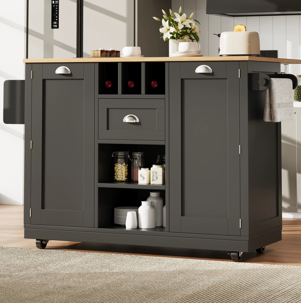 Isola cucina 140x40x93,5 cm in MDF nero con piano ribaltabile e ruote