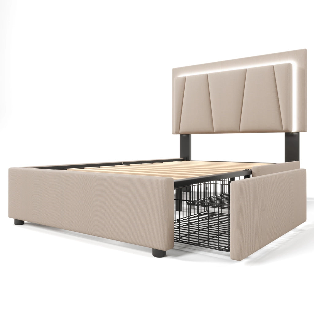 Letto singolo 90x200 cm beige con illuminazione integrata