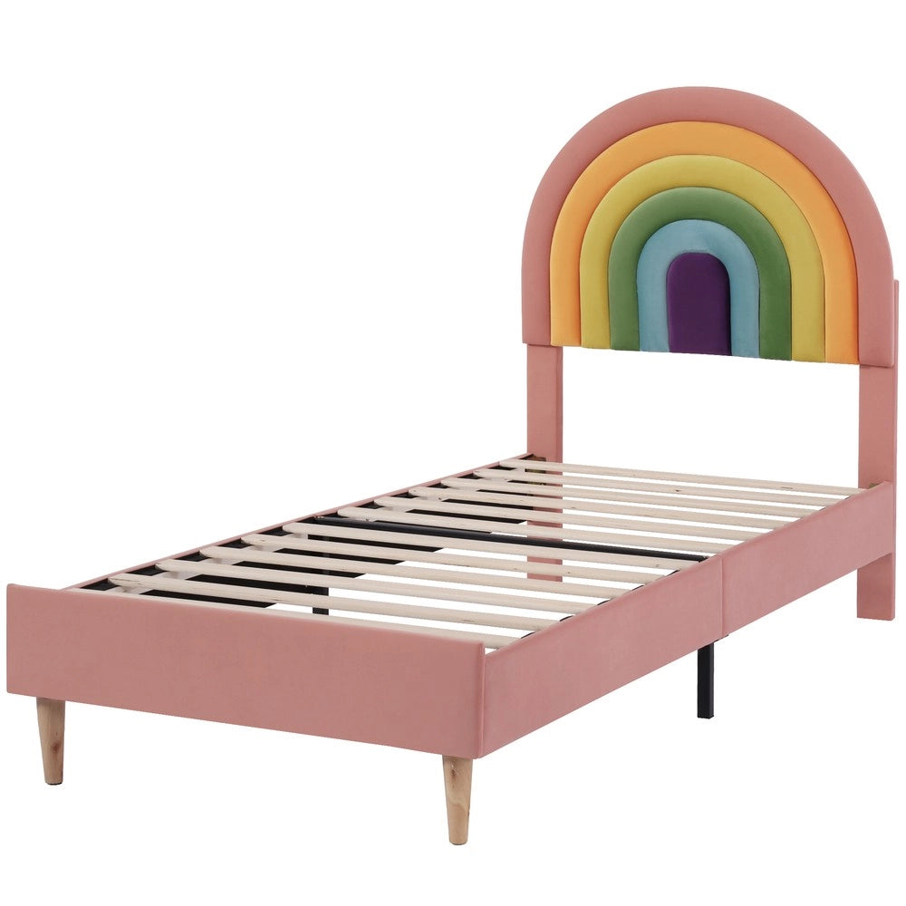Letto Imbottito Singolo con Testiera Regolabile ¨C MINIMAL ¨C Velluto Rosa 90x200