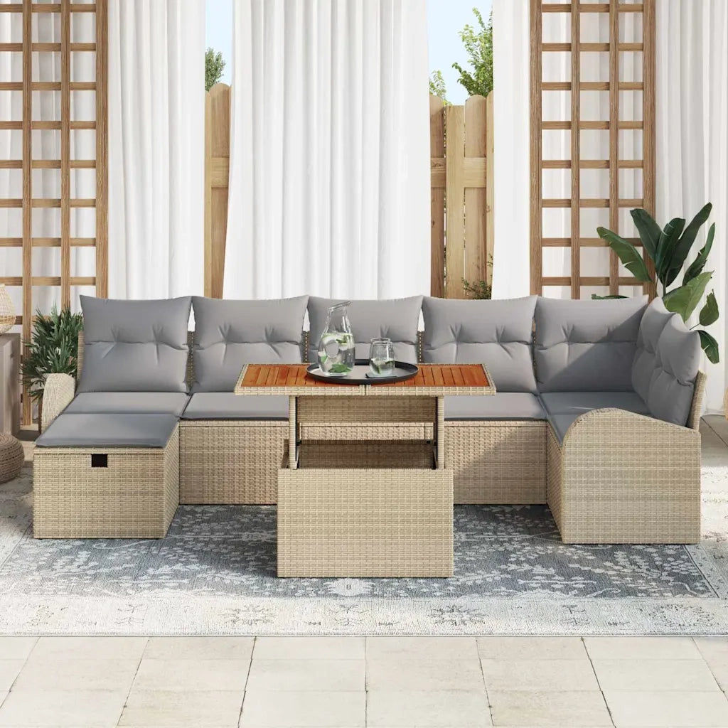 Set Divano da Giardino con cuscino 8 pcs Beige polyrattan