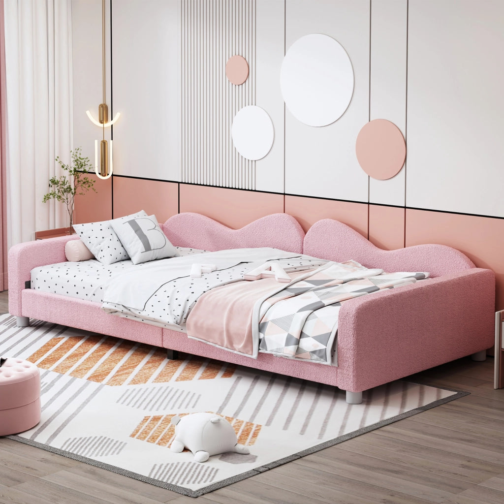 Letto per bambini imbottito rosa con schienale e braccioli struttura a doghe in legno portata 120 kg