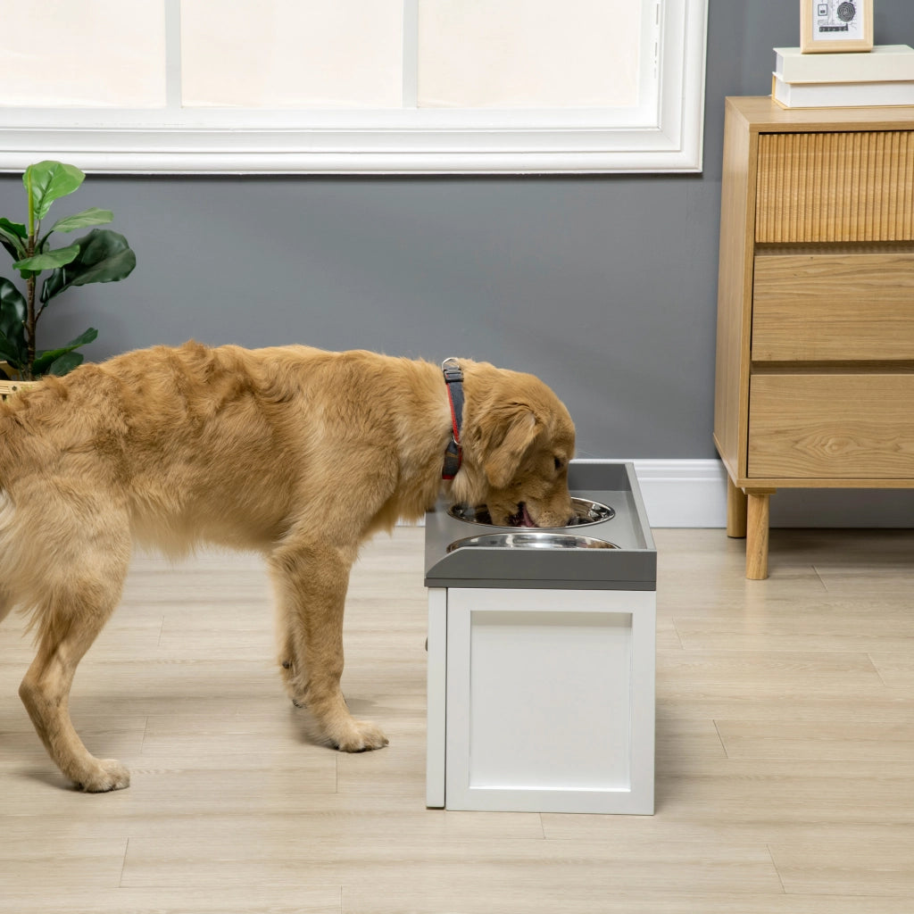 CIOTOLA PER CANI RIALZATA CON CASSETTO 60x30x36 cm ACCIAIO INOX BIANCO