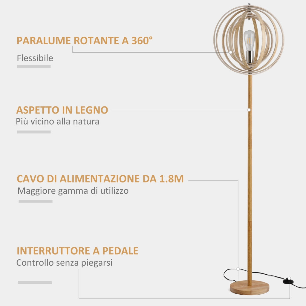 Lampada da terra moderna in legno e ferro con paralume ad anelli regolabili per soggiorno e camera attacco E27 Ф38 x 160 cm
