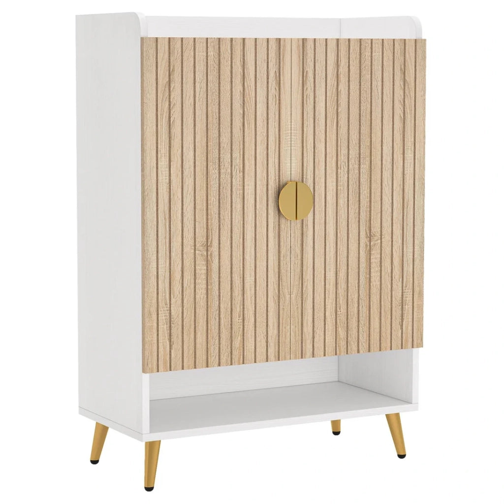 Scarpiera in legno bianca a 7 livelli con ripiani regolabili