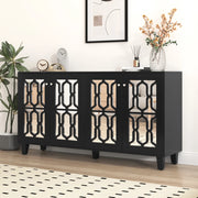 Credenza a specchio con 4 ante e 2 ripiani regolabili, per soggiorno e sala da pranzo, in MDF nero, 160 × 40 × 84 cm