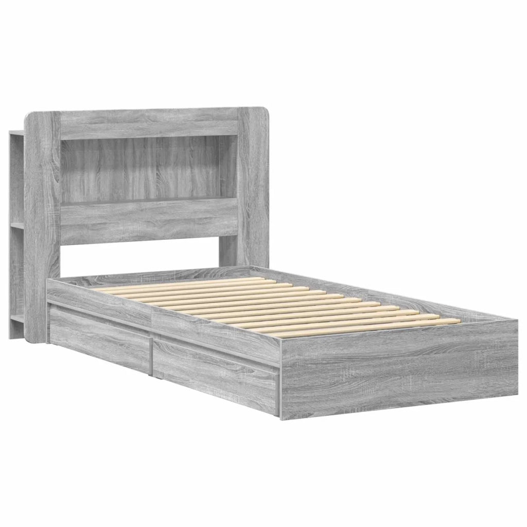 Letto singolo | Letto per adulti | Telaio del letto con storage Sonoma grigio 75 x 190 cm