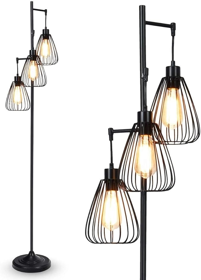 Lampada da terra a 3 luci, lampada da terra industriale, lampada da terra vintage, lampada da terra retrò, altezza 170 cm / cavo 193 cm / E27 (lampadina non inclusa)