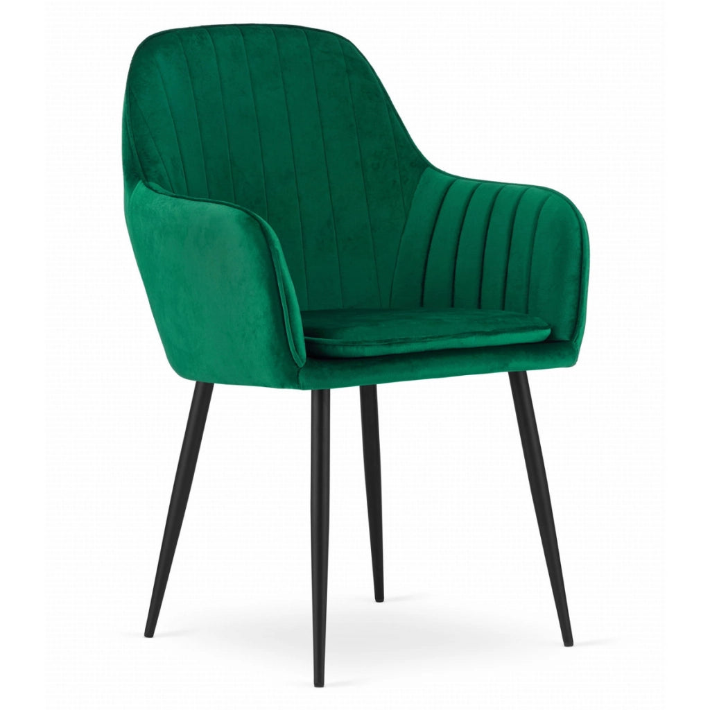 Set di 2 poltroncine Lugo in velluto verde con gambe nere