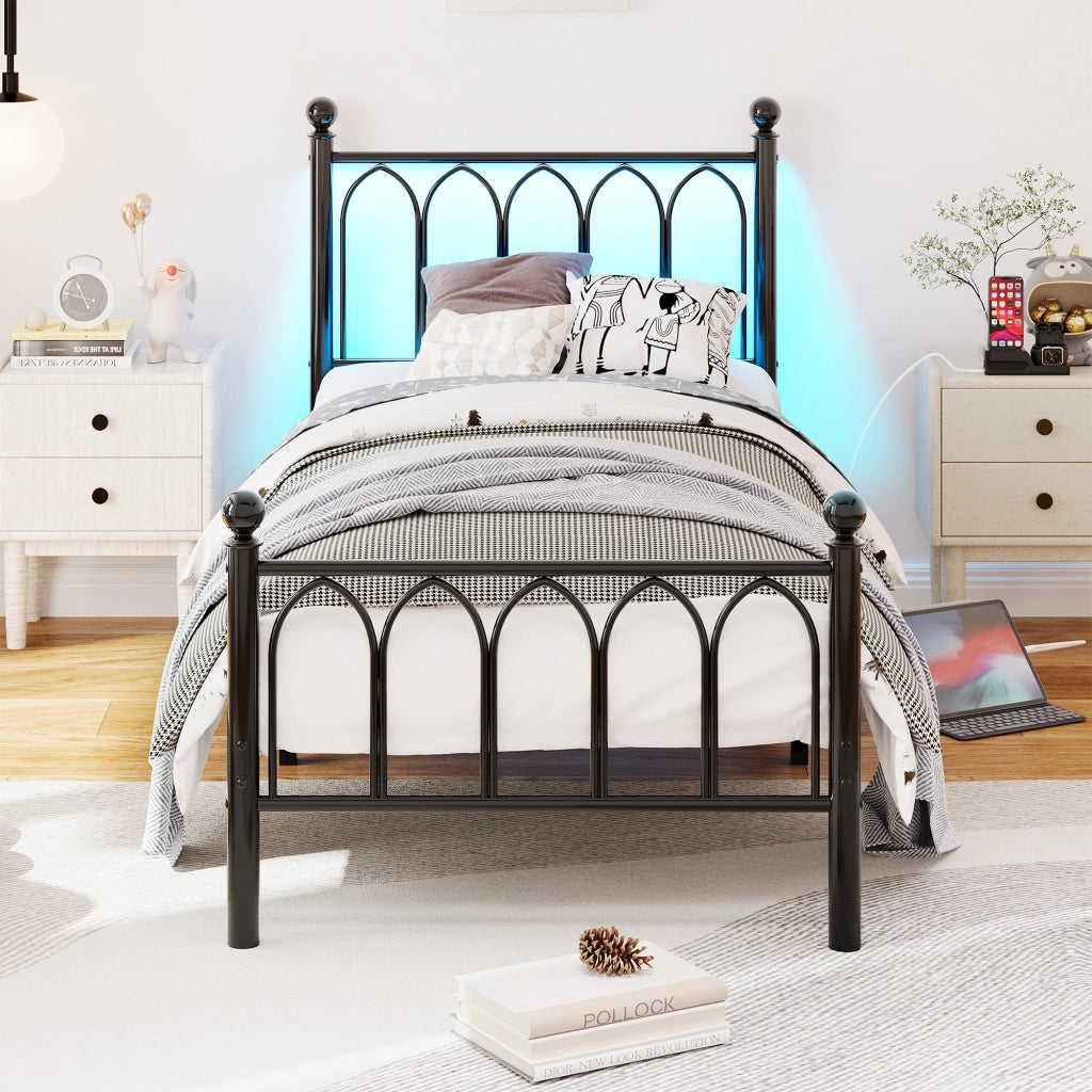 letto in mdf e metallo nero 90 x 200 cm