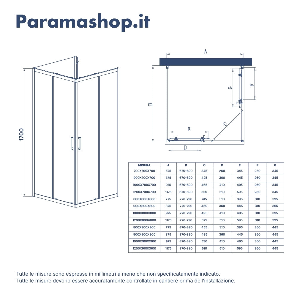 Box doccia 3 lati cromato 90x80x90cm vetro 6mm opaco con angolare scorrevole e parete fissa h 170cm | Java