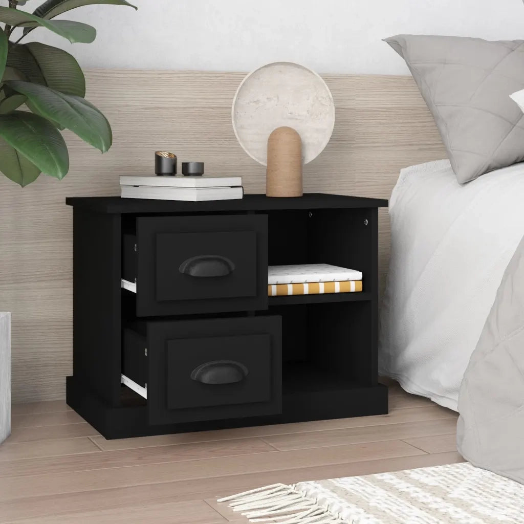 Comodino | Armadio da Notte | Mobiletto da notte Nero 60x35,5x45 cm