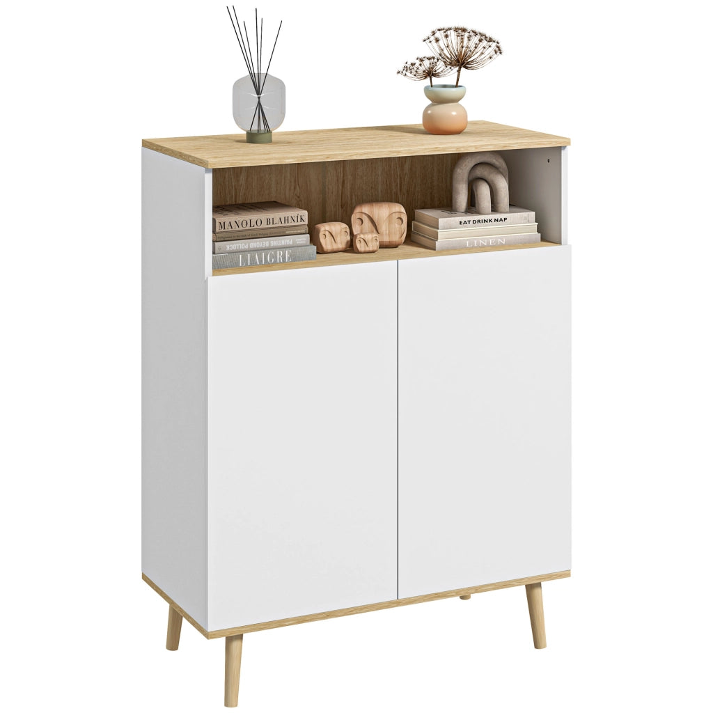 Mobile contenitore scandinavo ¨C Xylo ¨C 2 ante con ripiano interno bianco e legno