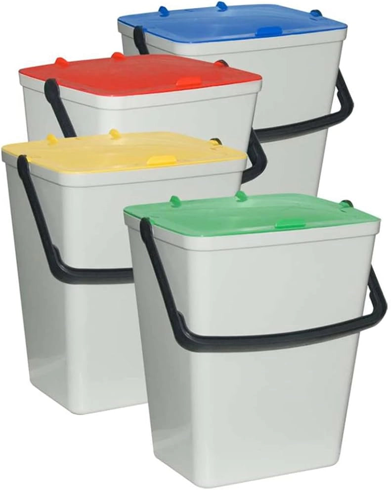 Kit 4 secch ida 15 L cadauno con maniglia e coperchio colorato