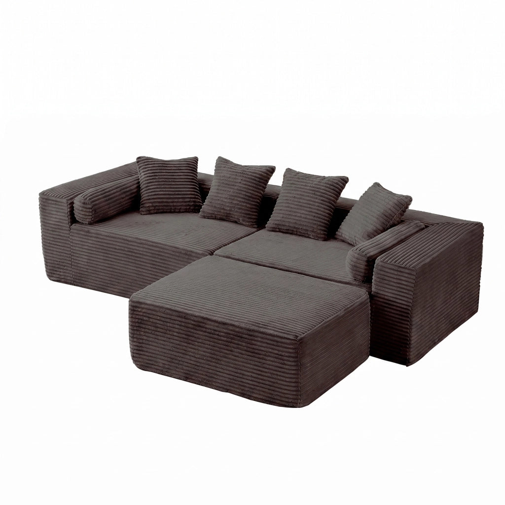 Divano angolare modulare nero a 3 elementi con chaise longue ampia in schiuma e molle senza attrezzi