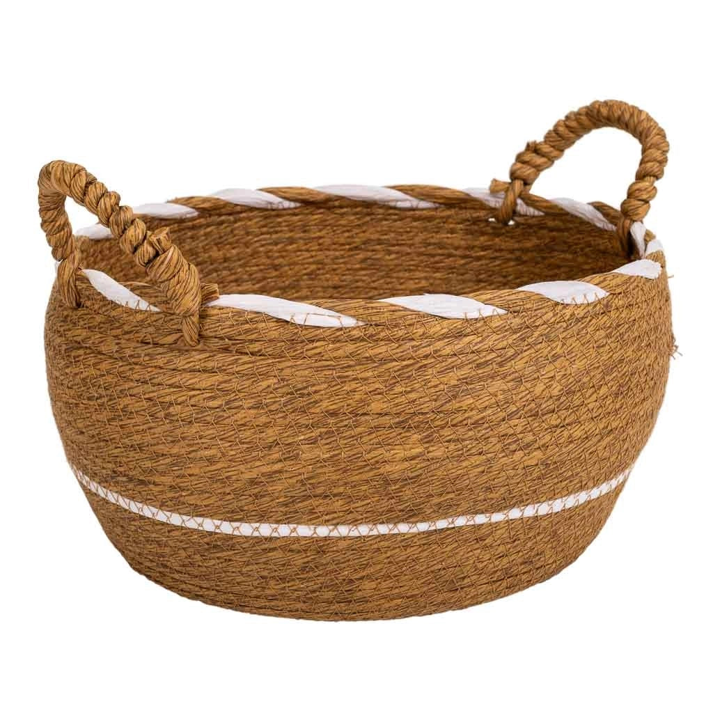 Navicella in fibra naturale intrecciata a mano marrone 30x18x26h