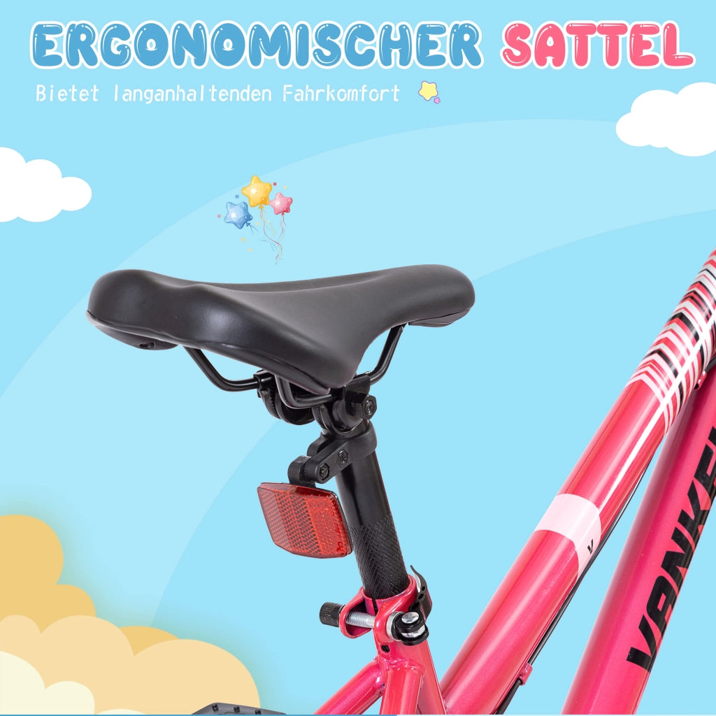 Bicicletta per bambini da 20 pollici rosa con freni V anteriori e posteriori sella regolabile per scuola e tempo libero