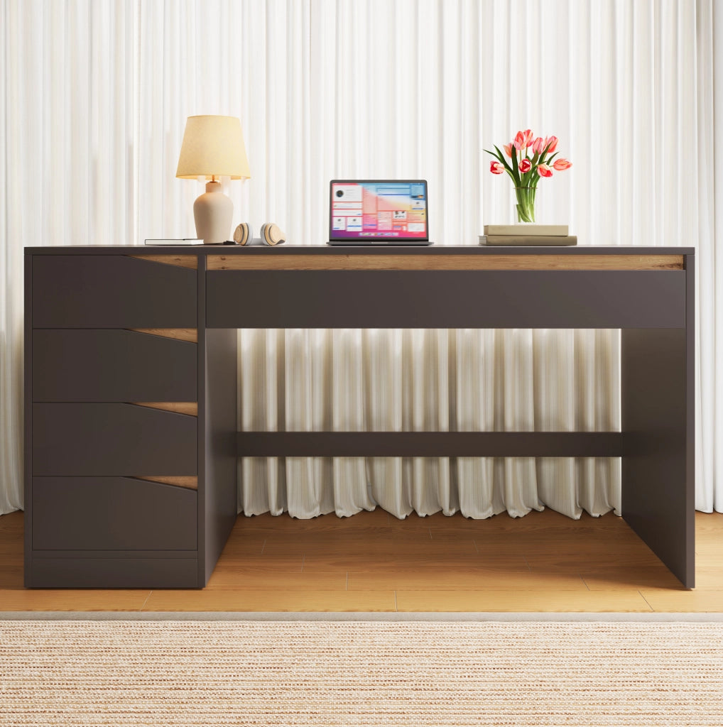 Scrivania 140x50 cm con 5 cassetti; MDF; grigio