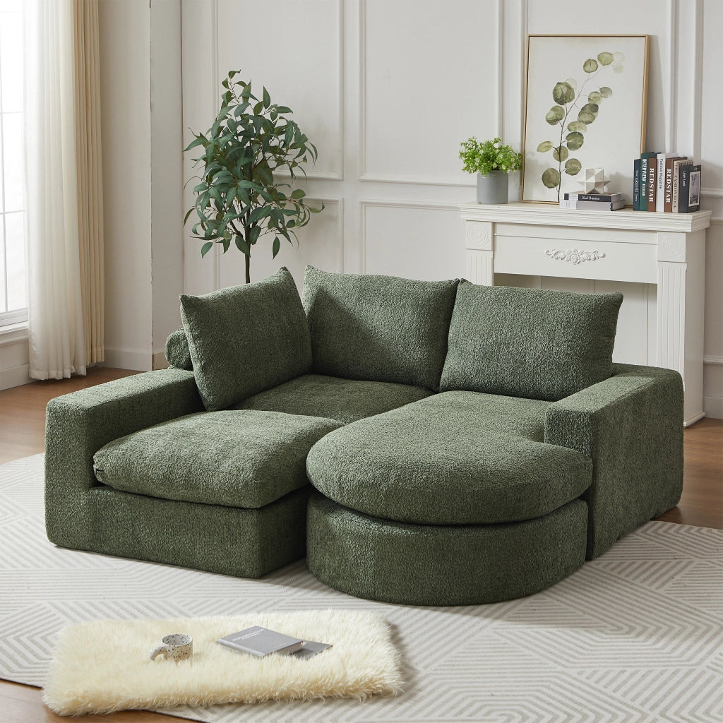 Divano angolare modulare con chaise longue reversibile e cuscini di sostegno in ciniglia verde 251 × 160 × 81 cm