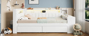 Daybed imbottito 90x200 cm con USB, illuminazione LED, scrivania integrata e 2 cassetti, bianco