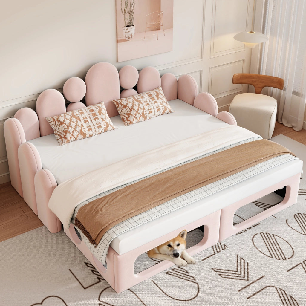 Divano letto 180×200 cm 2 posti; convertibile; in velluto; con letto per animale; senza materasso; rosa